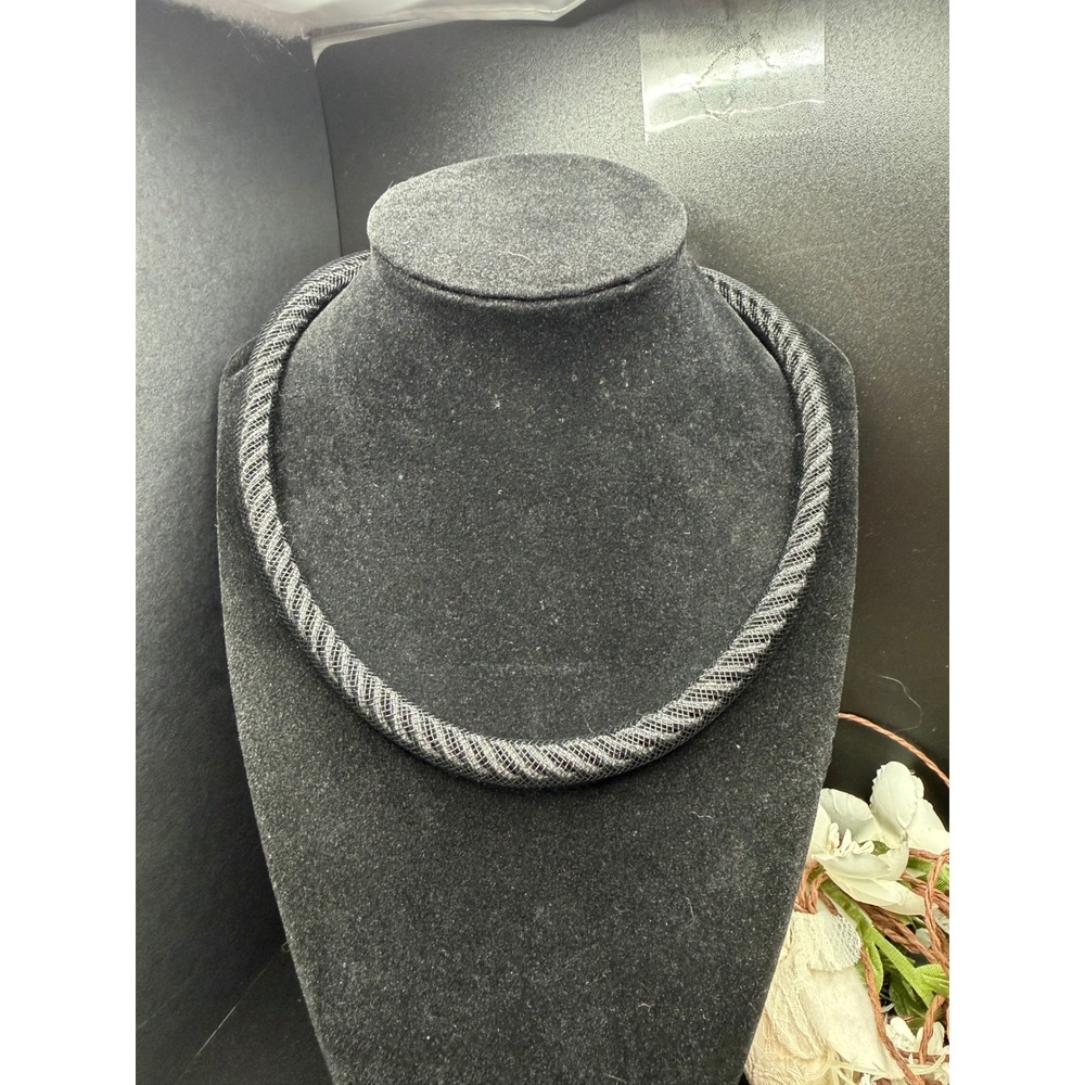 Handcrafted‎ Artisan Black Mesh Statement Collar Necklace. Minimalist. Modernism